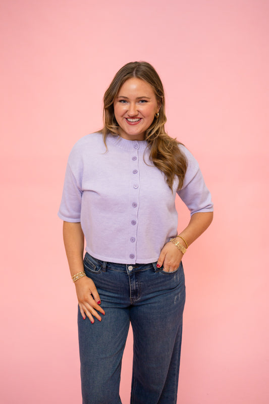 Lavender Button Up 3/4 Sleeve Top