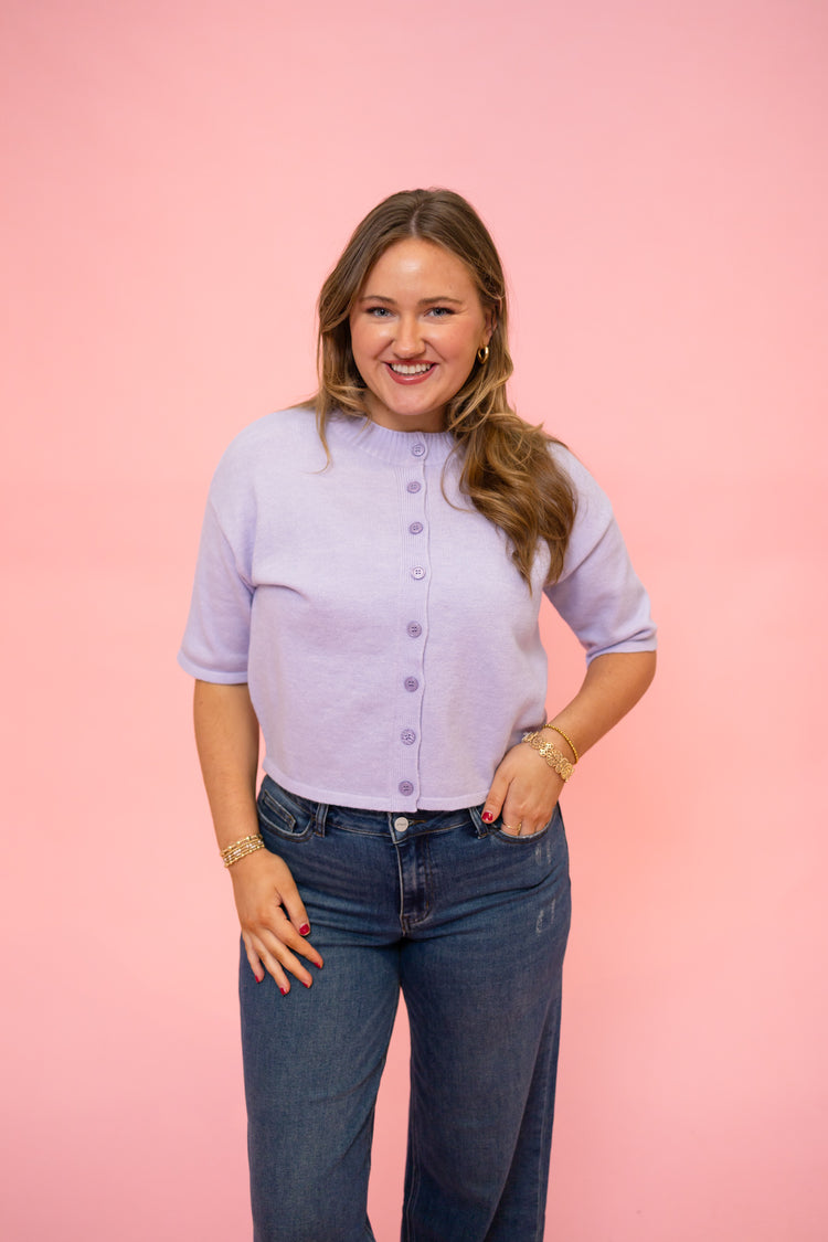 Lavender Button Up 3/4 Sleeve Top