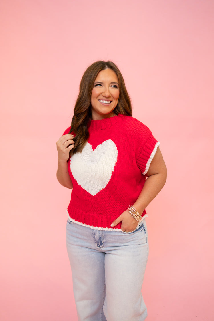 Boxy Heart Valentines Sweater Knit Top