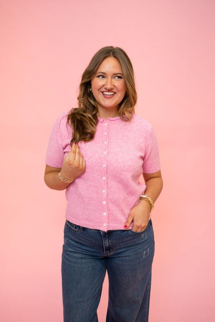 Pink Button Up Knit Top