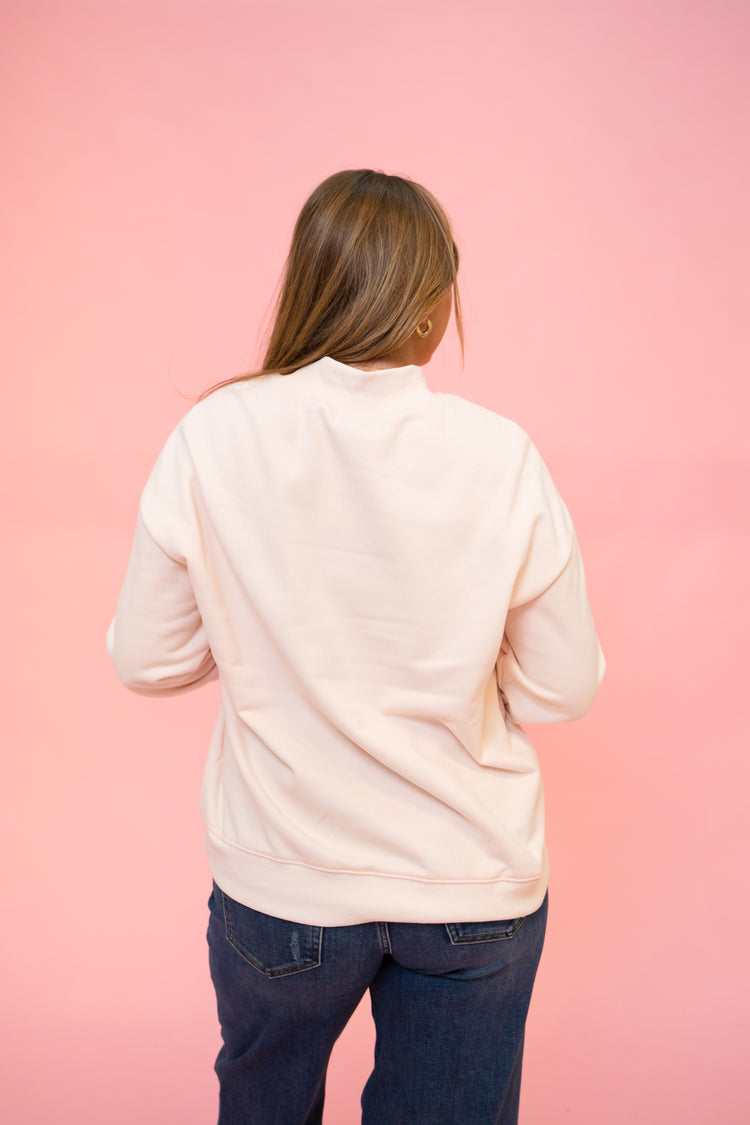 Light Pink Mock Neck Sequin Heart Sweater
