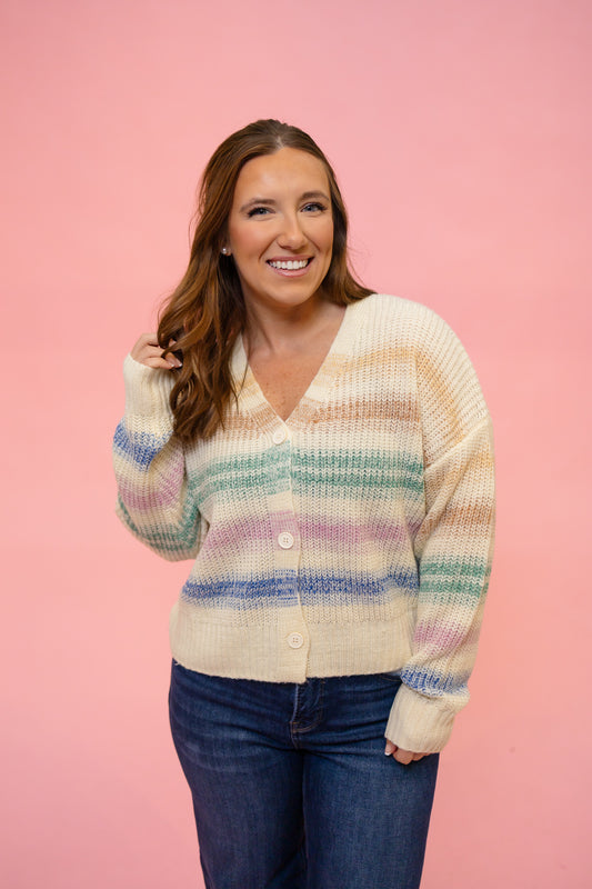 Multi Stripe Buttoned Sweater Cardigan