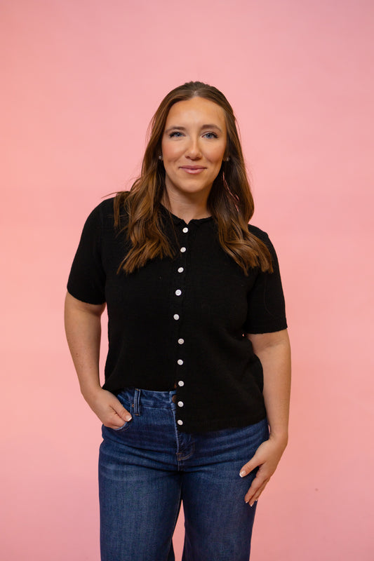 Black Button Up Knit Top