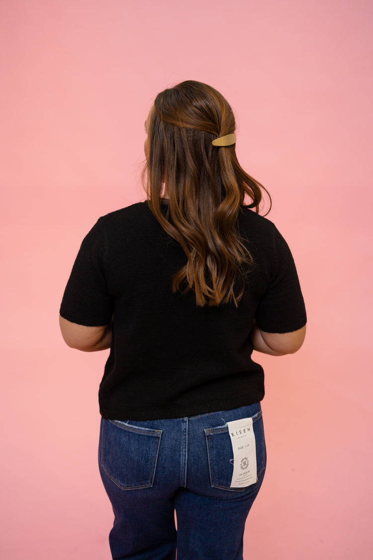 Black Button Up Knit Top