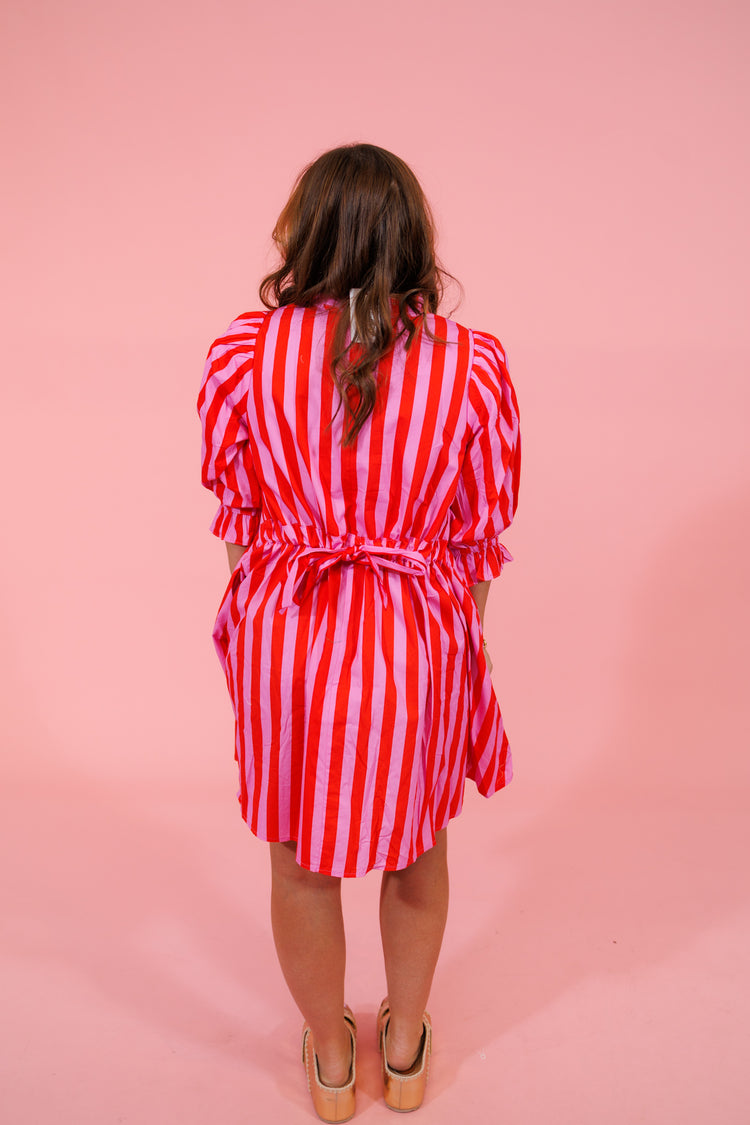 Pink and Red Vertical Stripe Dress