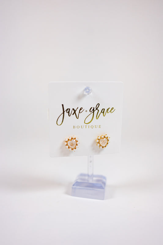 Heart-Shaped Gemstone Stud Earrings