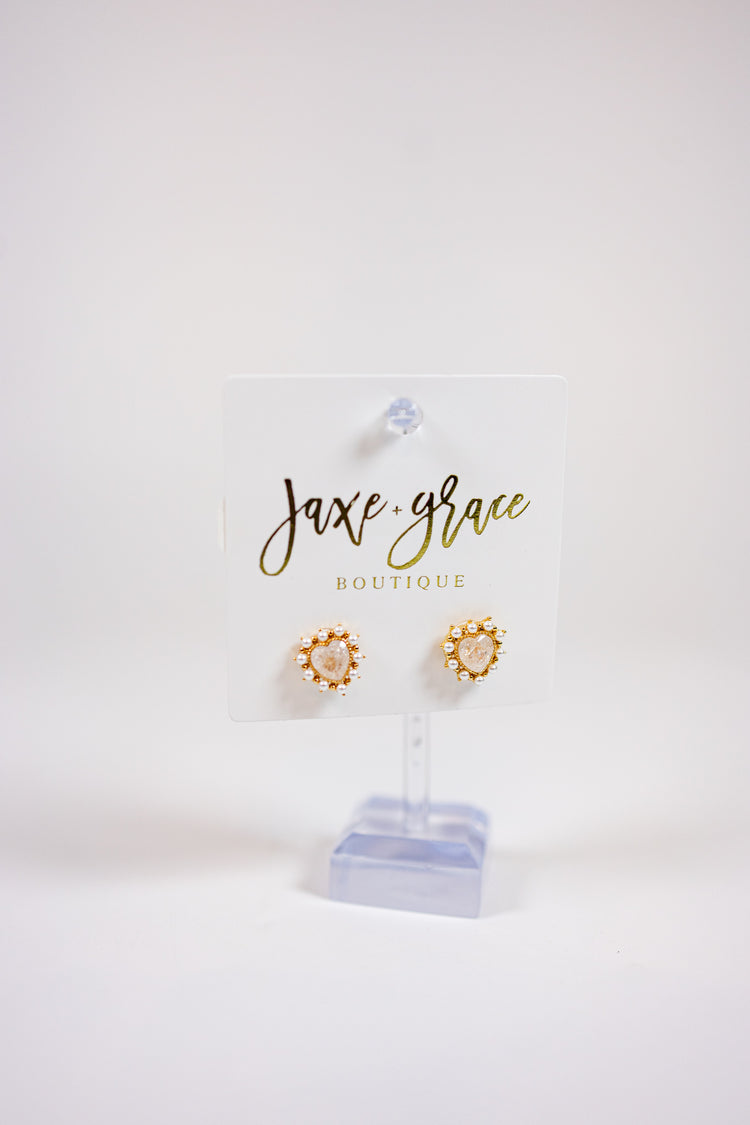 Heart-Shaped Gemstone Stud Earrings