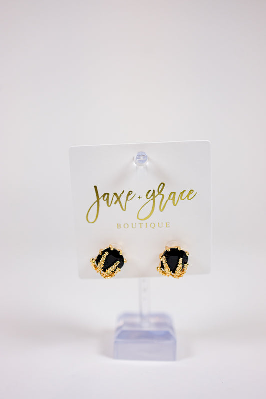 Geometric Black Gold Stud Earrings