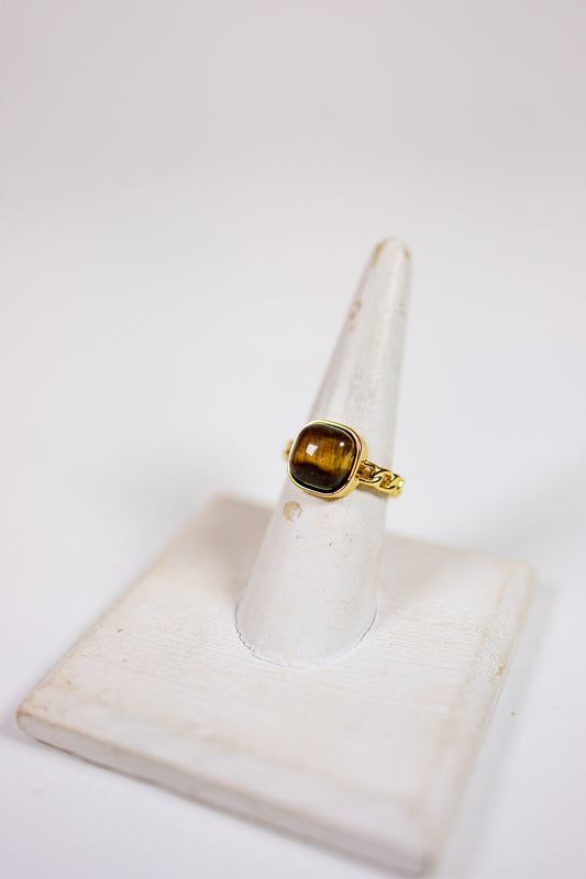Geometric Tiger Eye Stone Adjustable Ring