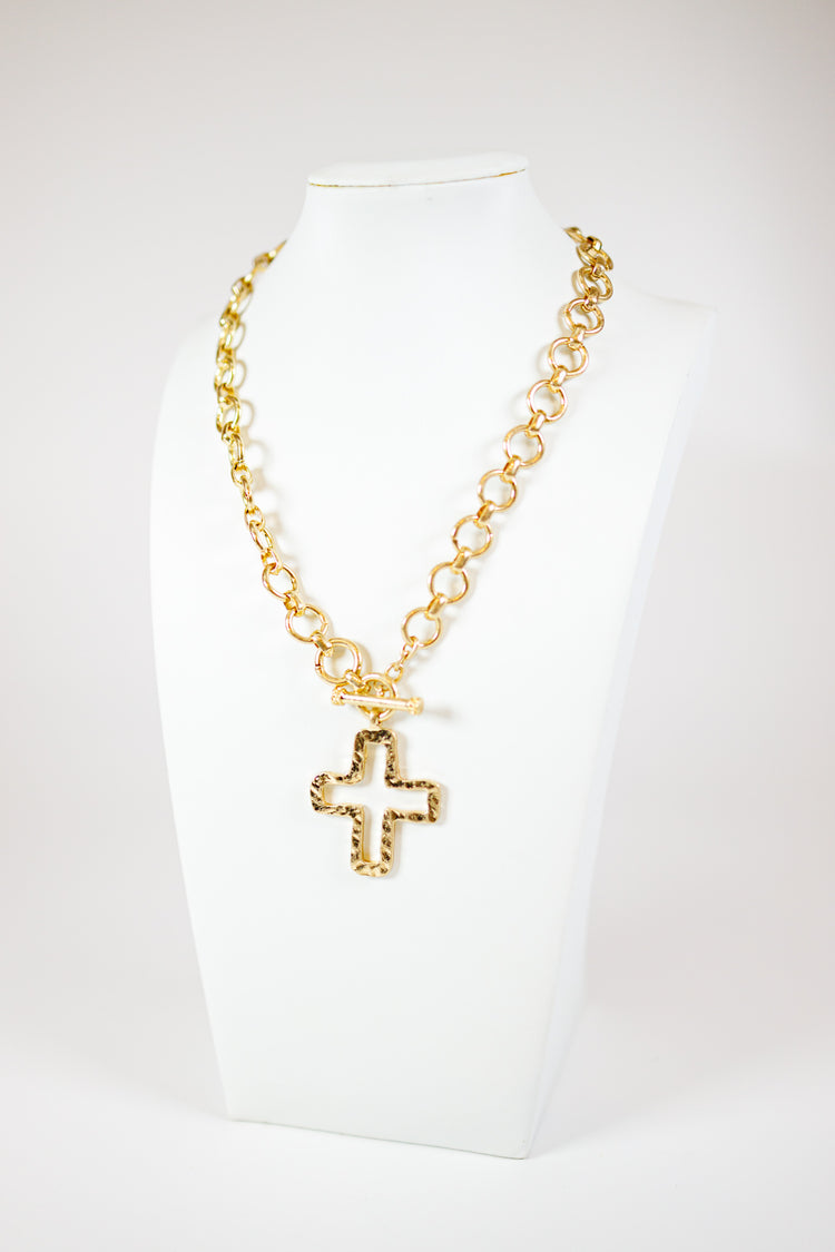 Hammered Cross Outline Necklace
