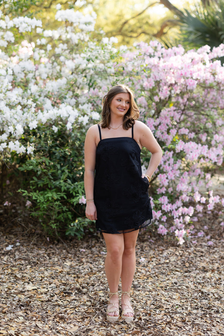 Black Flower Mesh Mini Dress