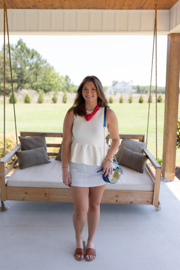 White Vertical Stripe Skort