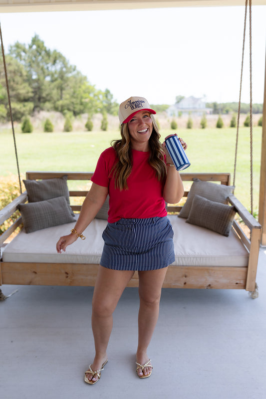 Navy Vertical Stripe Skort