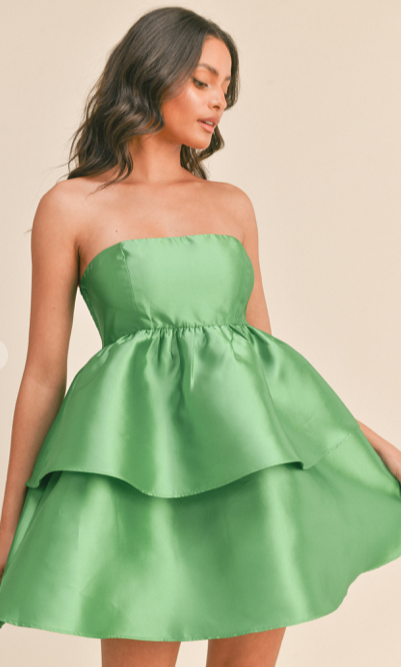 Green Satin Two-Tier Dress