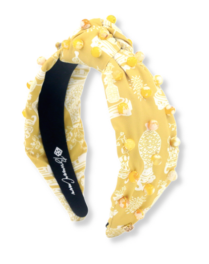 Brianna Cannon Golden Jar Print Headband with Yellow Agate Beads