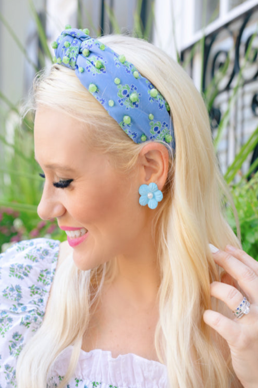 Brianna Cannon Cornflower Blue and Green Block Print Headband
