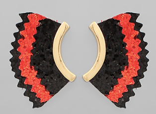 Red and Black Glitter Fan Earrings