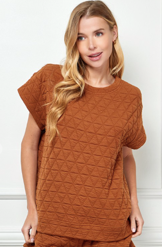 Rust Textured Quilted Lounge Set, S-3XL