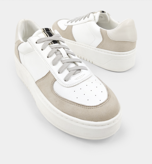 White and Taupe Shirley Platform Sneakers