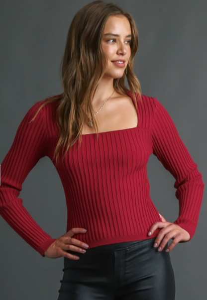 Ruby Ribbed Square Neck Top