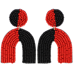 Red and Black Beaded Arch Earrings