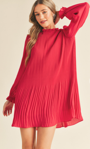 Pink Pleated High Neck Dress