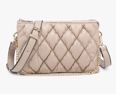Puffer Quilted Crossbody Chain Purse, VARIOUS
