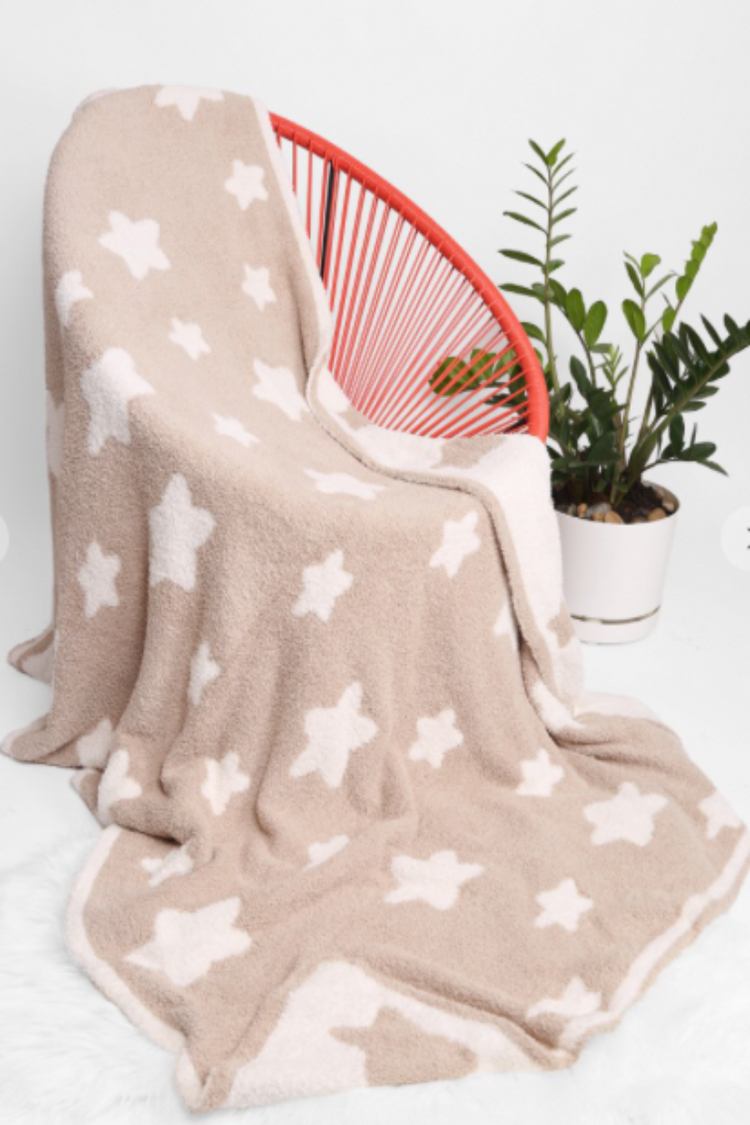 Beige Star Fuzzy Blanket