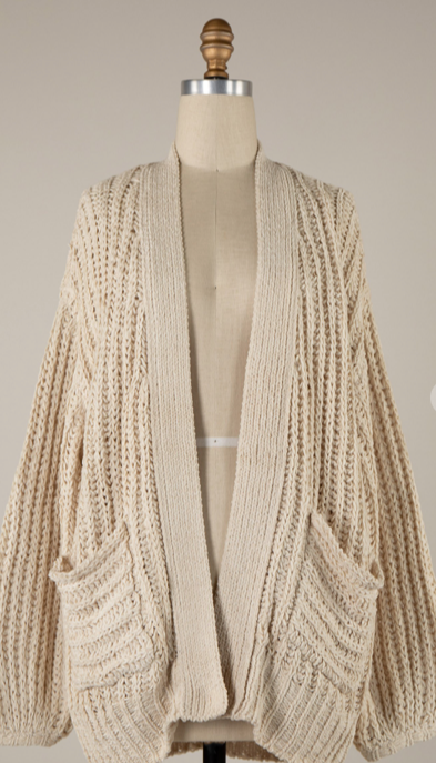 Beige Chunky Ribbed Cable Knit Cardigan