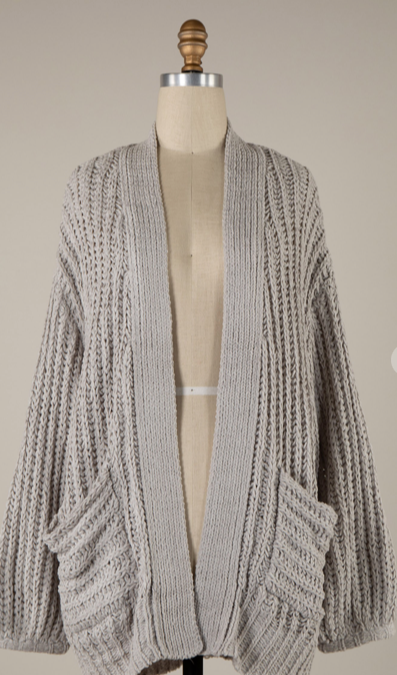 Grey Chunky Ribbed Cable Knit Cardigan