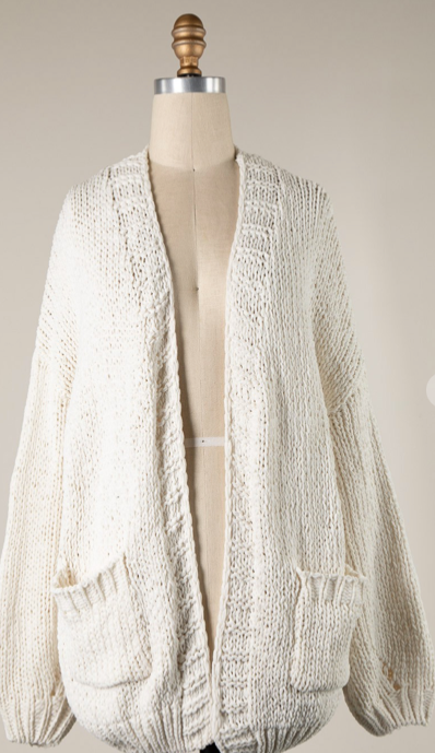 Chenille Cable Knit Cardigan, IVORY