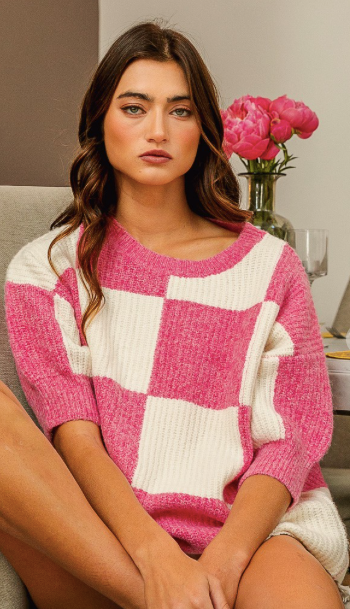 Pink Checker Knit Sweater