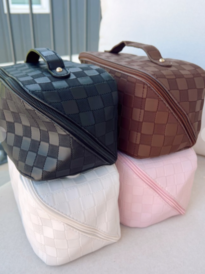 Rosemary Leather Checker Makeup Bag, VARIOUS