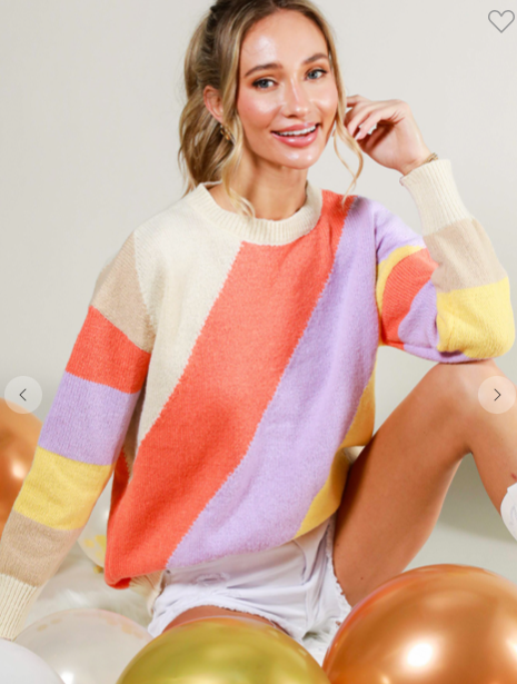 Orange Multi Color Block Sweater Top