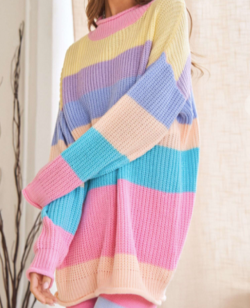 Pastel Striped Mock Neck Sweater
