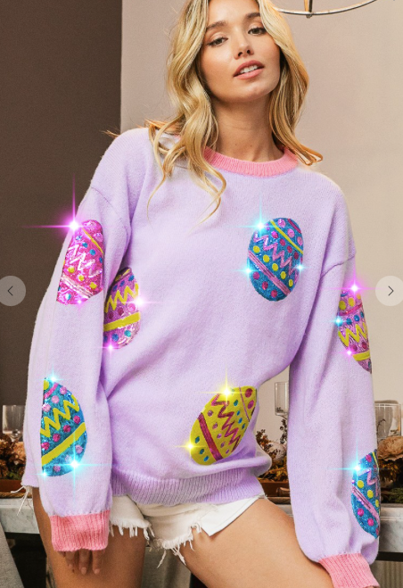 Sequin Easter eggs Sweater, LAVENDER