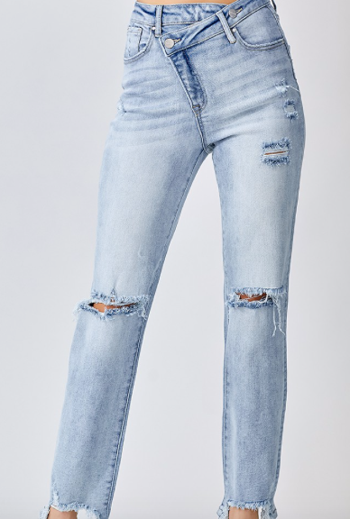 Risen Light Wash Crossover Distressed Jeans