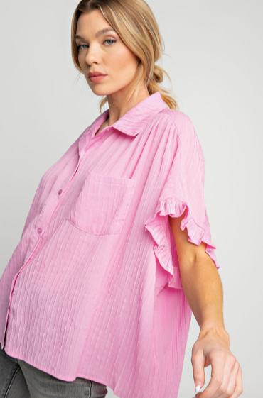 Curvy Pink Textured Boxy Top