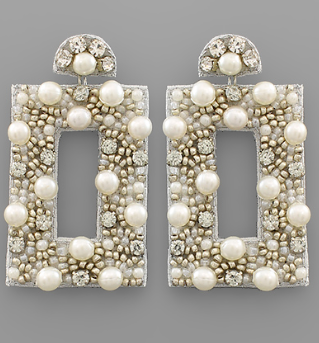Pearl & Beaded Rectangle Earrings, VARIOUS