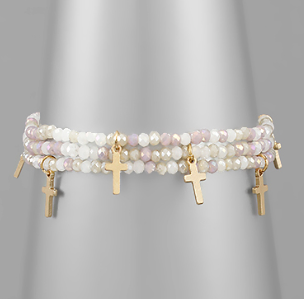 Cross Charm Bead Bracelet, VARIOUS