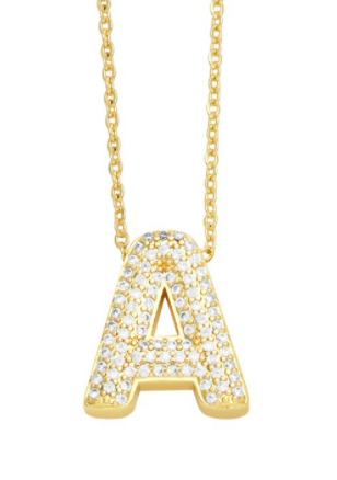 Chunky Clear Crystal Initial Necklace, VARIOUS