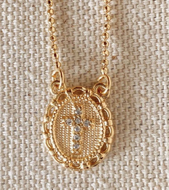 18k Gold Filled Cross Plate Necklace
