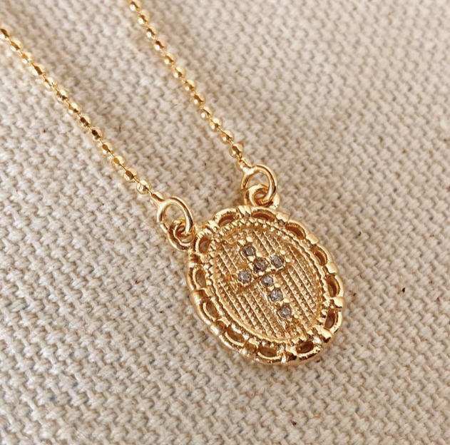 18k Gold Filled Cross Plate Necklace