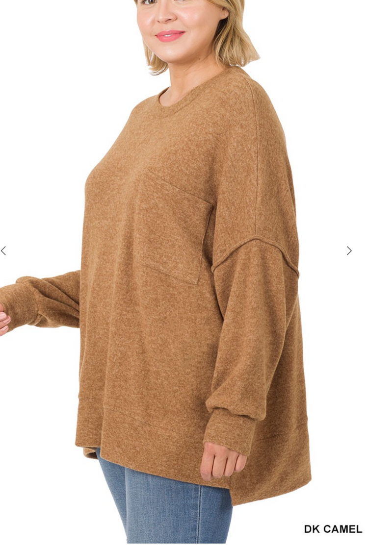 Brushed Oversized Pocket Sweater, VARIOUS, S-3XL