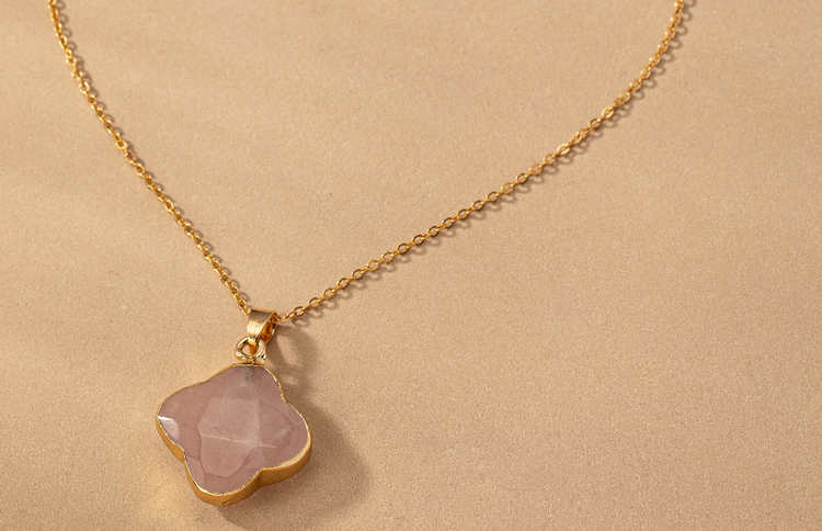 Clover Stone Pendant Necklace, ROSE QUARTZ