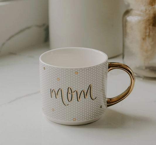 White and Gold "Mom" Coffee Mug