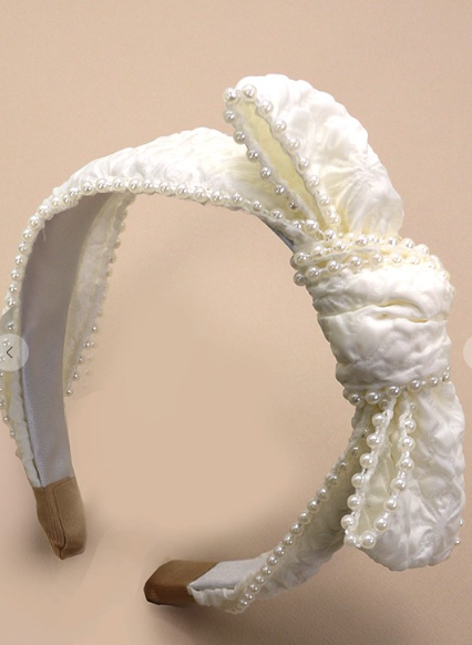 White Pearl Bow Headband