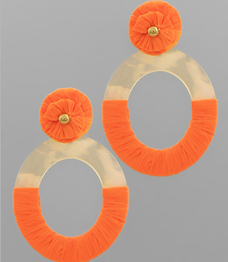 Wrapped Raffia Half Acrylic Oval Earrings, VARIOUS