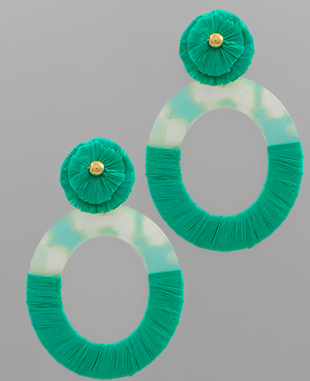 Wrapped Raffia Half Acrylic Oval Earrings, VARIOUS