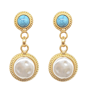 Round Pearl & Round Stone Link Earring